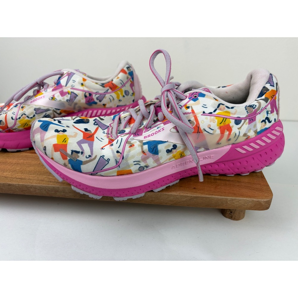 Brooks Adrenaline GTS 21 Size 10 White Pink Empower Unity Graphic Running Shoes - Picture 4 of 12